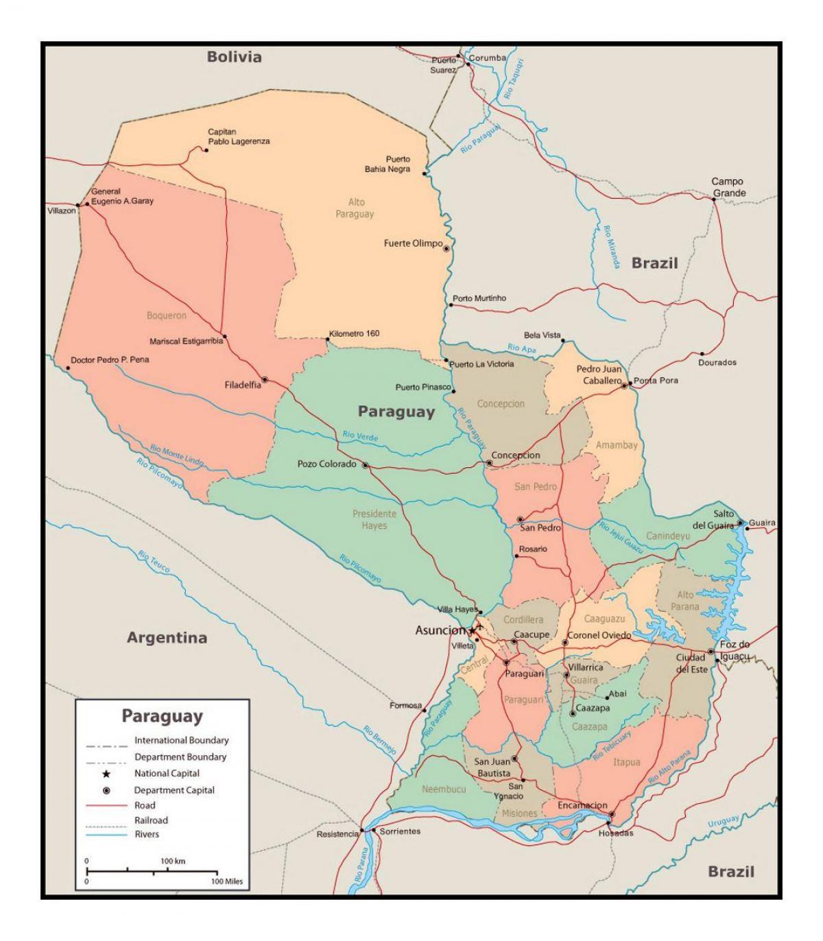 Kaart van Paraguay met steden